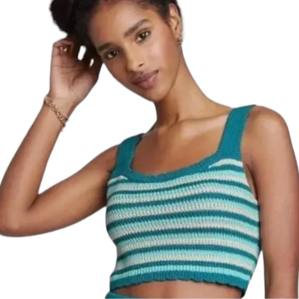 Wild Fable Crochet Knit Striped Cropped Tank‎ Top